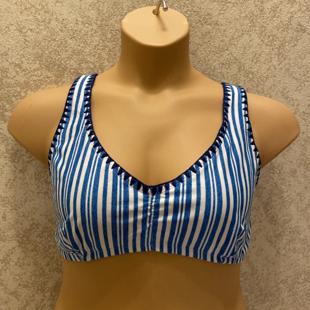 No Boundaries Arctic Blue and White Striped Bikini Top
